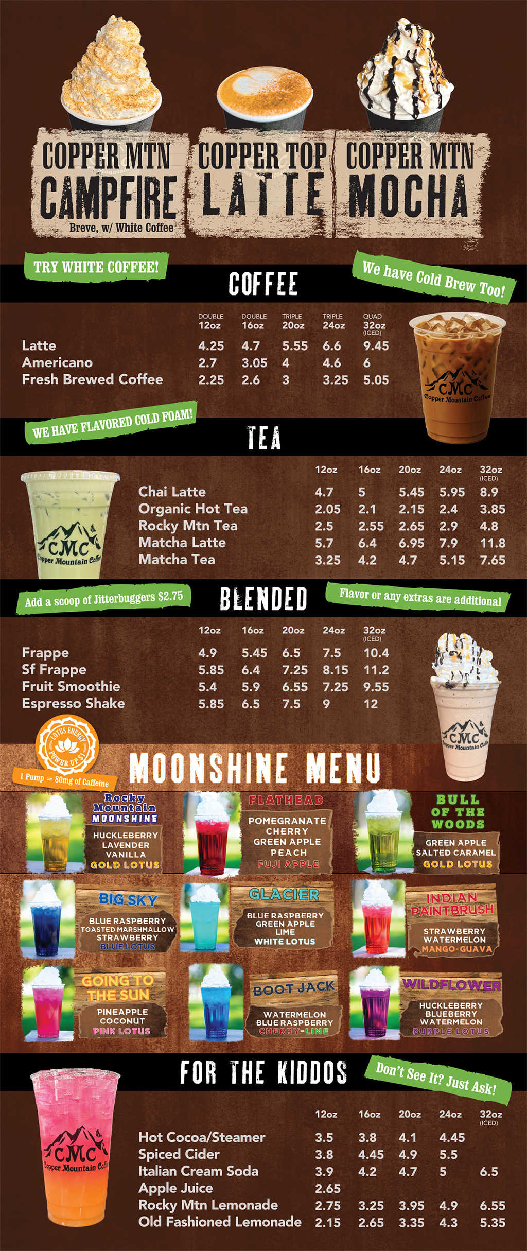Copper Mountain Coffee Drink Menu